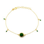 Złota bransoletka 585 elegancka z zielonymi kamieniami i zawieszkami 20cm 14k