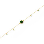 Złota bransoletka 585 elegancka z zielonymi kamieniami i zawieszkami 20cm 14k