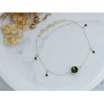 Złota bransoletka 585 elegancka z zielonymi kamieniami i zawieszkami 20cm 14k