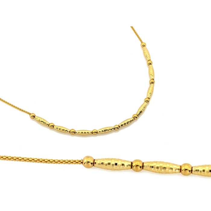 Elegancki złoty naszyjnik 585 zdobiony błyszczącymi kulkami i ozdobami 14k Elegancki złoty naszyjnik 585 zdobiony błyszczącymi kulkami i ozdobami 14k