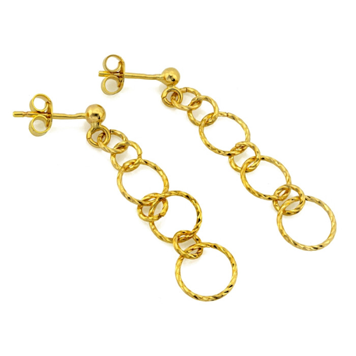 Eleganckie złote kolczyki 585 długie wiszące z małych kółek połączonych 14k Eleganckie złote kolczyki 585 długie wiszące z małych kółek połączonych 14k