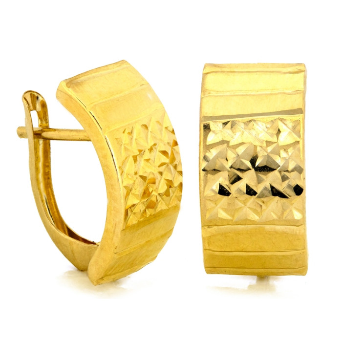 Klasyczne złote kolczyki 585 eleganckie zdobione bez kamieni żółte złoto 14k Klasyczne złote kolczyki 585 eleganckie zdobione bez kamieni żółte złoto 14k
