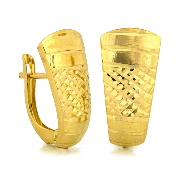 Eleganckie złote kolczyki 585 frezowane z angielskim zapięciem błyszczące 14k Eleganckie złote kolczyki 585 frezowane z angielskim zapięciem błyszczące 14k