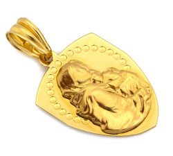 Złoty medalik 585 w kształcie tarczy z Matką Boską i Dzieciątkiem 14k
