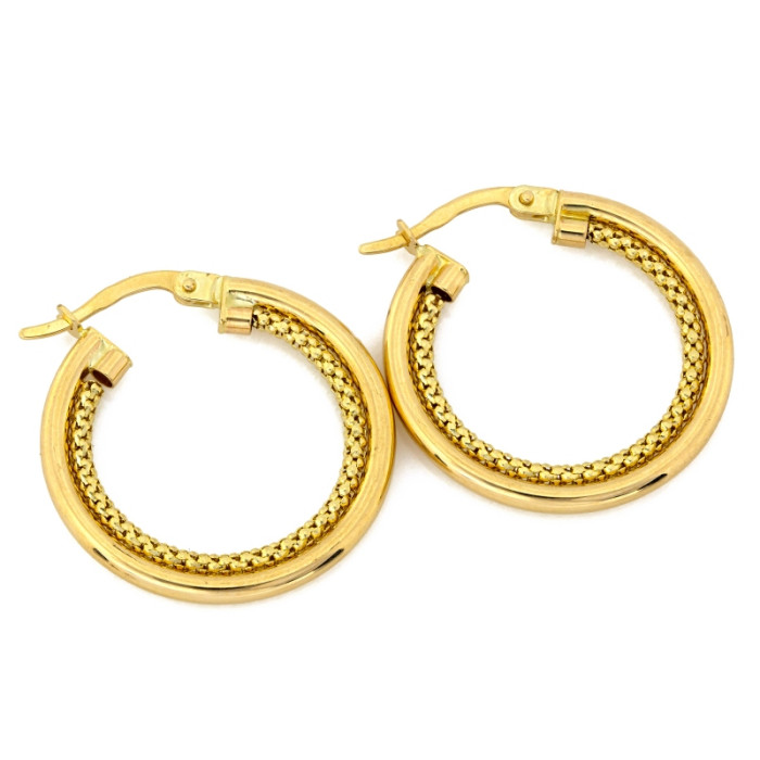 Złote kolczyki 585 angielskie podwójne błyszczące koła średnica 25mm 14k Złote kolczyki 585 angielskie podwójne błyszczące koła średnica 25mm 14k