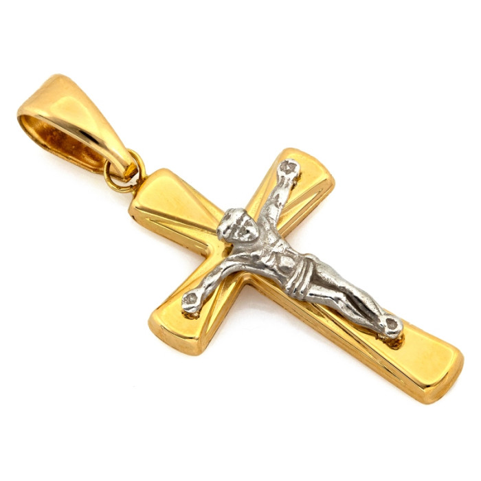 Dwukolorowy złoty krzyżyk 585 w formie eleganckiej zawieszki 14k Dwukolorowy złoty krzyżyk 585 w formie eleganckiej zawieszki 14k