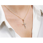 Dwukolorowy złoty krzyżyk 585 w formie eleganckiej zawieszki 14k