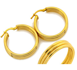 Modne złote kolczyki 585 potrójne koła geometryczne średnica 27mm 14k