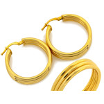 Modne złote kolczyki 585 potrójne koła geometryczne średnica 27mm 14k