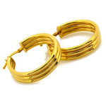 Modne złote kolczyki 585 potrójne koła geometryczne średnica 27mm 14k