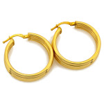 Modne złote kolczyki 585 potrójne koła geometryczne średnica 27mm 14k
