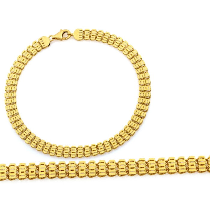 Elegancka złota bransoletka 585 z ruchomych elementów błyszcząca taśma 14k Elegancka złota bransoletka 585 z ruchomych elementów błyszcząca taśma 14k