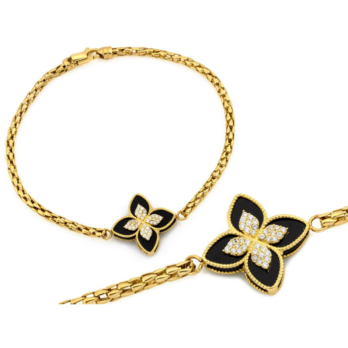 Złota bransoletka 585 modna z czarnym kwiatkiem, długość 22cm (14k) Złota bransoletka 585 modna z czarnym kwiatkiem, długość 22cm (14k)