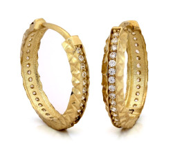 Złote kolczyki 585 kółka małe zdobione cyrkoniami 17mm 14k