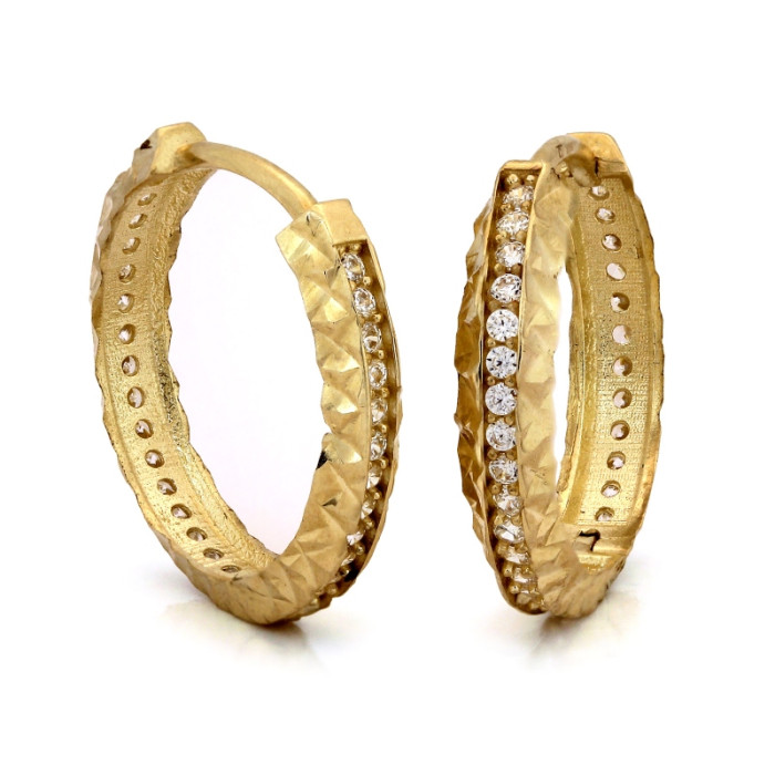 Złote kolczyki 585 kółka małe zdobione cyrkoniami 17mm 14k Złote kolczyki 585 kółka małe zdobione cyrkoniami 17mm 14k