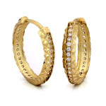 Złote kolczyki 585 kółka małe zdobione cyrkoniami 17mm 14k