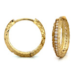 Złote kolczyki 585 kółka małe zdobione cyrkoniami 17mm 14k