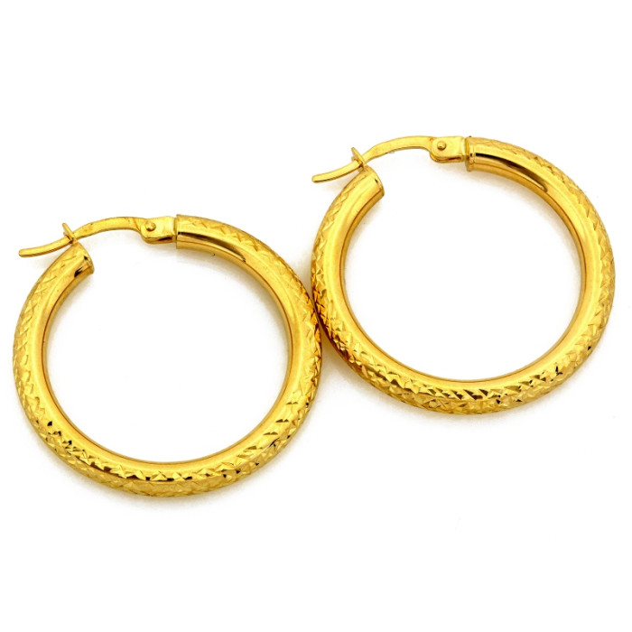 Duże złote kolczyki 585 koła zdobione z angielskim zapięciem 28mm 14k Duże złote kolczyki 585 koła zdobione z angielskim zapięciem 28mm 14k