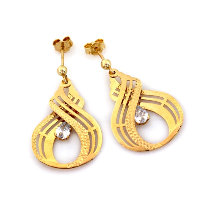 Długie złote kolczyki 585 wiszące przeplatane z cyrkonią eleganckie 14k Długie złote kolczyki 585 wiszące przeplatane z cyrkonią eleganckie 14k