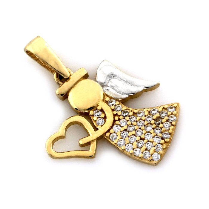 Złota zawieszka 585 dwukolorowy aniołek z białymi cyrkoniami elegancka 14k Złota zawieszka 585 dwukolorowy aniołek z białymi cyrkoniami elegancka 14k