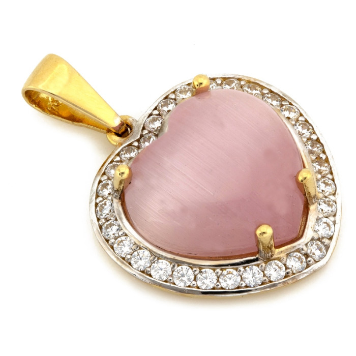 Elegancka złota zawieszka 585 serce z różowym kwarcem i cyrkoniami 14k Elegancka złota zawieszka 585 serce z różowym kwarcem i cyrkoniami 14k