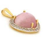 Elegancka złota zawieszka 585 serce z różowym kwarcem i cyrkoniami 14k