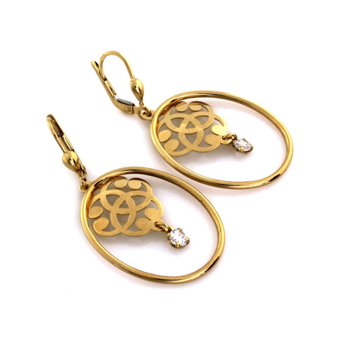 Złote kolczyki 585 wiszące duże owalne ażurowe eleganckie na angielskim zapięciu 14k Złote kolczyki 585 wiszące duże owalne ażurowe eleganckie na angielskim zapięciu 14k