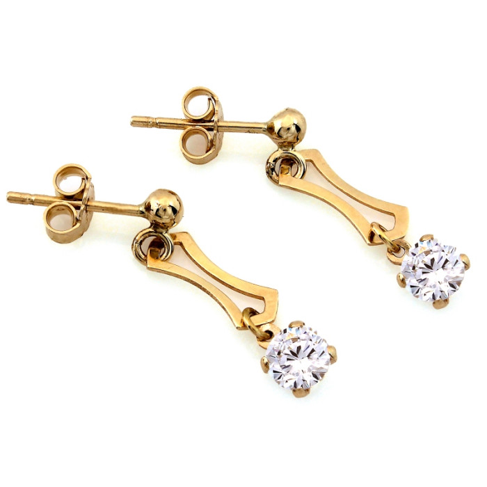 Eleganckie złote kolczyki 585 wiszące z cyrkonią na sztyfcie 14k Eleganckie złote kolczyki 585 wiszące z cyrkonią na sztyfcie 14k