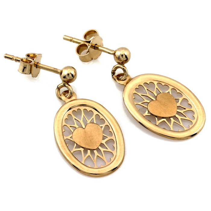 Złote kolczyki 585 wiszące ażurowe z sercem romantyczne eleganckie 14k Złote kolczyki 585 wiszące ażurowe z sercem romantyczne eleganckie 14k