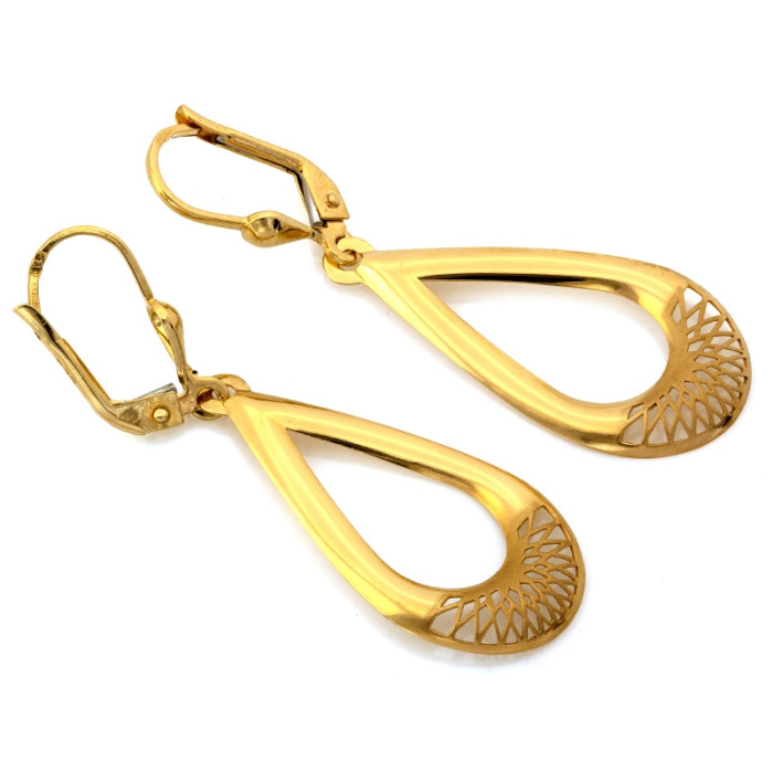 Efektowne złote kolczyki 585 wiszące z dużymi kroplami w eleganckim stylu 14k Efektowne złote kolczyki 585 wiszące z dużymi kroplami w eleganckim stylu 14k