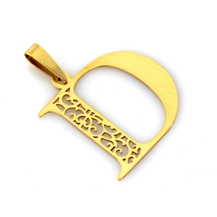 Złota zawieszka 585 z literką D i ażurowym zdobieniem elegancka 14k