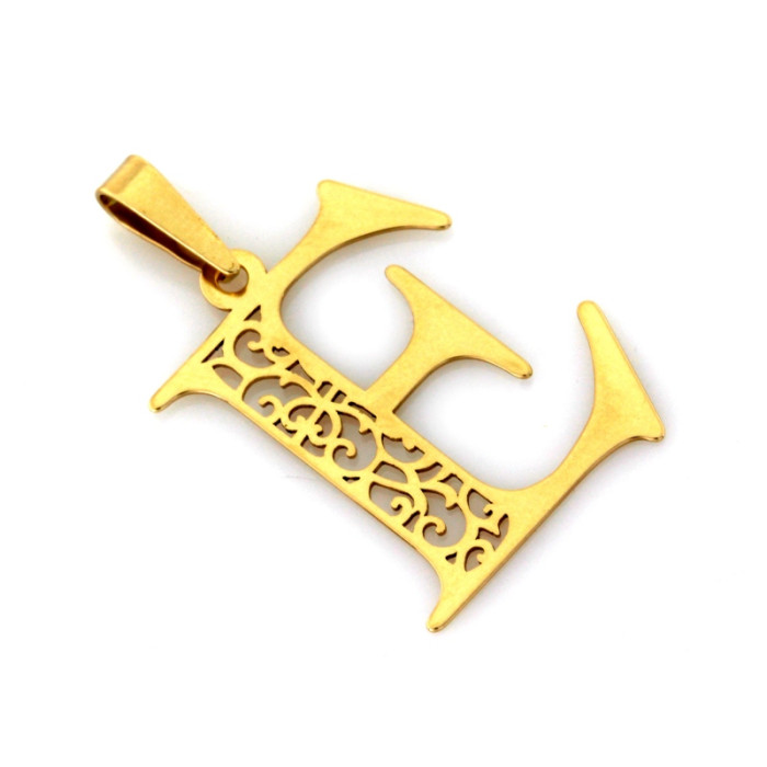 Złota zawieszka 585 literka E z ażurowym zdobieniem, elegancki design 14k Złota zawieszka 585 literka E z ażurowym zdobieniem, elegancki design 14k