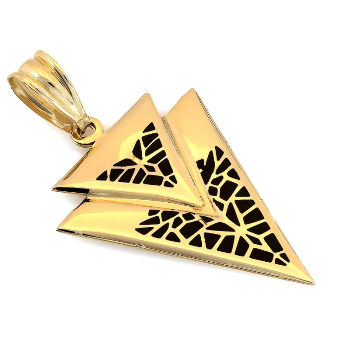 Geometryczna złota zawieszka 585 z czarną emalią dwa trójkąty 14k Geometryczna złota zawieszka 585 z czarną emalią dwa trójkąty 14k