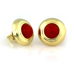 Złote kolczyki 585 na sztyfcie z czerwonym koralowcem eleganckie 14k