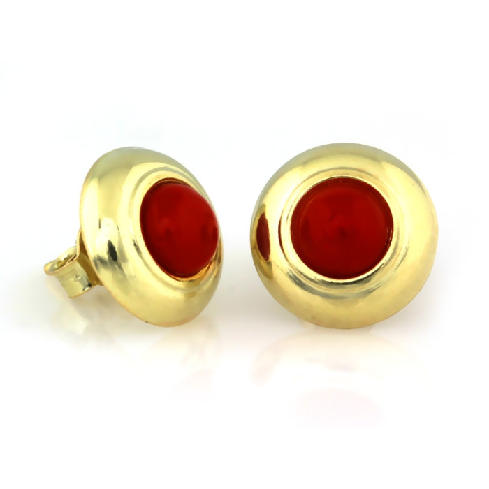 Złote kolczyki 585 na sztyfcie z czerwonym koralowcem eleganckie 14k Złote kolczyki 585 na sztyfcie z czerwonym koralowcem eleganckie 14k