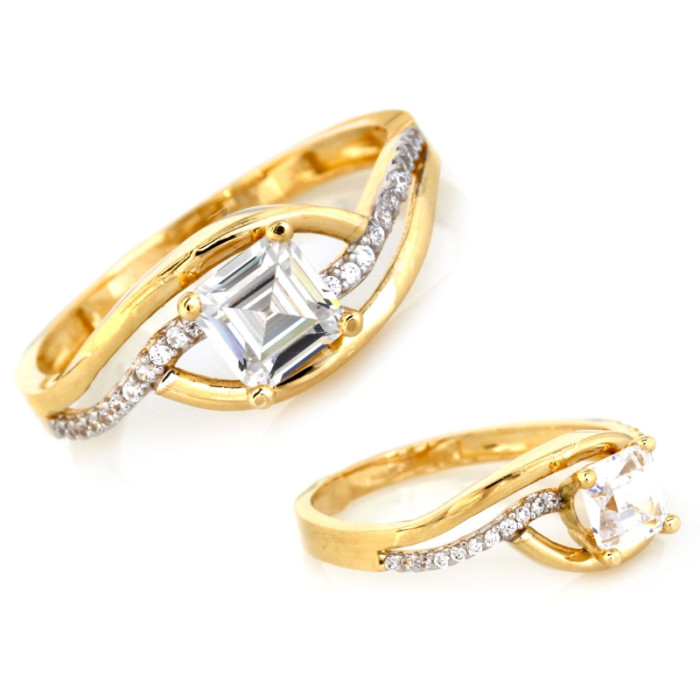 Elegancki złoty pierścionek 585 z centralną cyrkonią i zdobieniami 14k Elegancki złoty pierścionek 585 z centralną cyrkonią i zdobieniami 14k