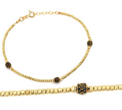 Elegancka złota bransoletka 585 z błyszczących kulek i czarnych cyrkonii 19cm 14k s