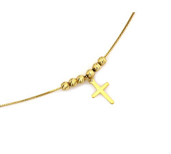 Złoty naszyjnik 585 z kuleczkami i krzyżykiem długość 45cm 14k