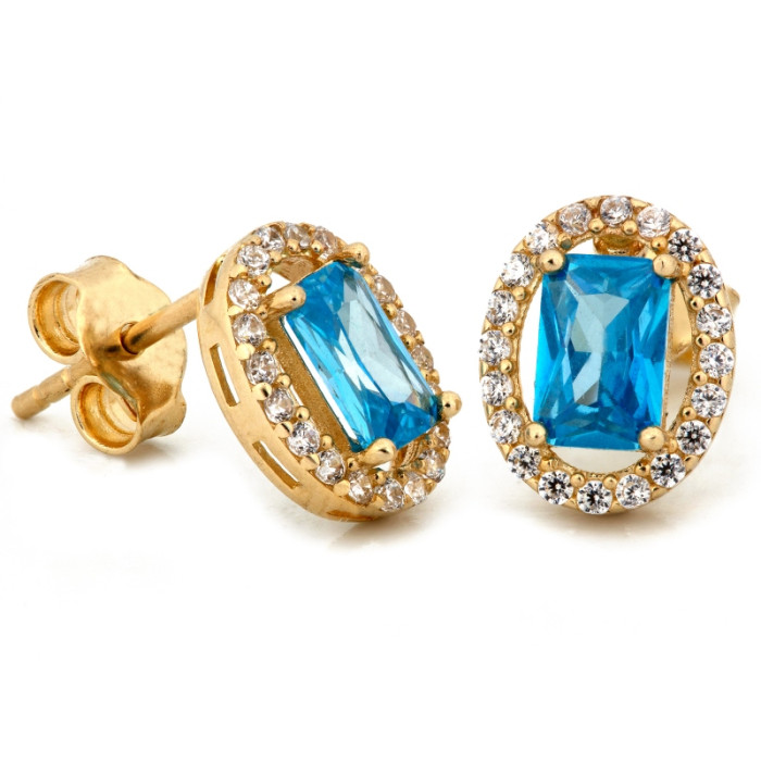 Eleganckie złote kolczyki 585 markiza z niebieskim oczkiem na sztyfcie 14k Eleganckie złote kolczyki 585 markiza z niebieskim oczkiem na sztyfcie 14k