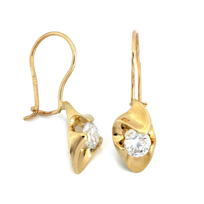 Eleganckie złote kolczyki 585 na biglu z błyszczącą cyrkonią 14k Eleganckie złote kolczyki 585 na biglu z błyszczącą cyrkonią 14k