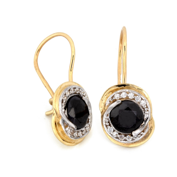 Eleganckie złote kolczyki 585 na biglu z czarnym kamieniem w klasycznym stylu 14k Eleganckie złote kolczyki 585 na biglu z czarnym kamieniem w klasycznym stylu 14k