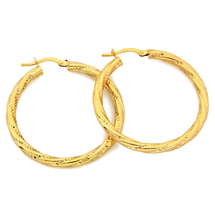 Efektowne złote kolczyki 585 duże koła skręcone średnica 35mm 14k Efektowne złote kolczyki 585 duże koła skręcone średnica 35mm 14k