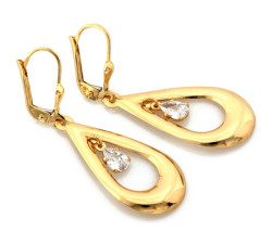 Eleganckie złote kolczyki 585 wiszące w kształcie kropli z błyszczącą cyrkonią 14k