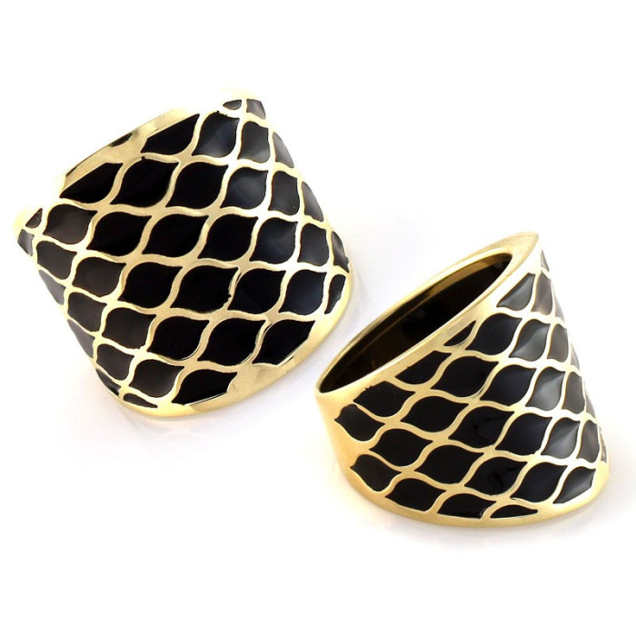 Złoty pierścionek 585 z elegancką czarną emalią, nowoczesny design 14k Złoty pierścionek 585 z elegancką czarną emalią, nowoczesny design 14k