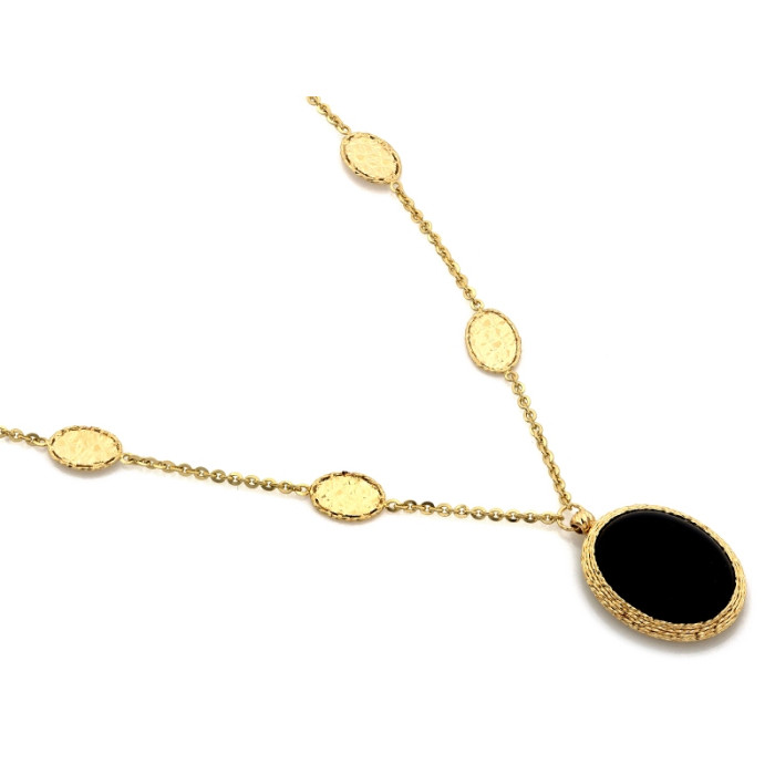 Stylowy złoty naszyjnik 585 z czarnym kamieniem długości 48cm 14k Stylowy złoty naszyjnik 585 z czarnym kamieniem długości 48cm 14k