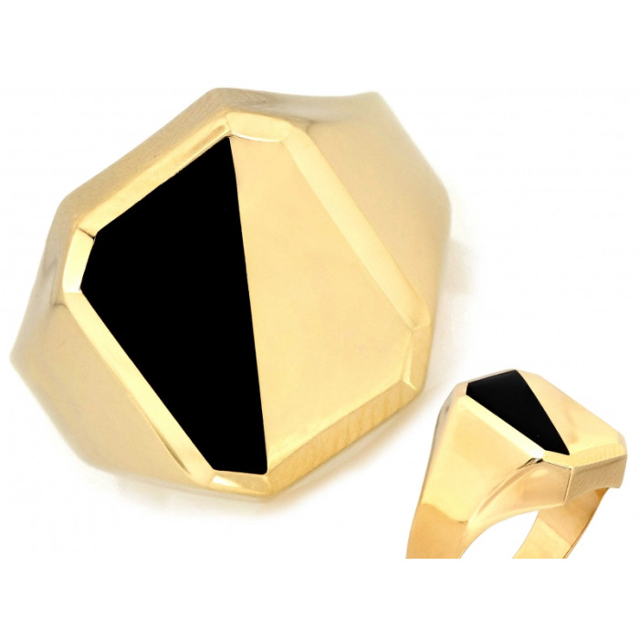 Złoty sygnet 585 męski XL z czarną emalią, ekskluzywny design dla gentlemana 14k Złoty sygnet 585 męski XL z czarną emalią, ekskluzywny design dla gentlemana 14k