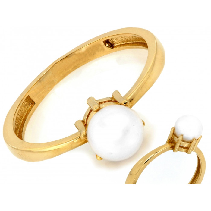 Elegancki złoty pierścionek 585 z naturalną perłą klasyczna forma 14k Elegancki złoty pierścionek 585 z naturalną perłą klasyczna forma 14k