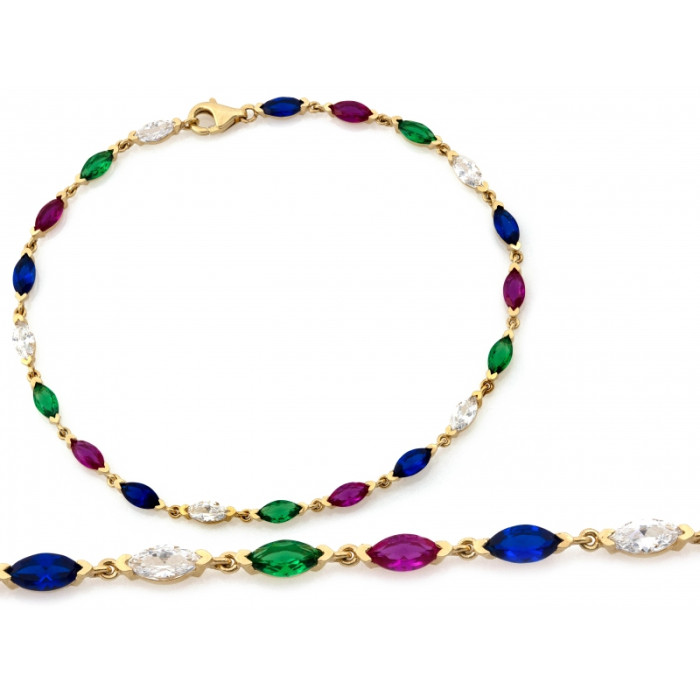 Błyszcząca złota bransoletka 585 z kolorowymi cyrkoniami długość 20cm 14k Błyszcząca złota bransoletka 585 z kolorowymi cyrkoniami długość 20cm 14k