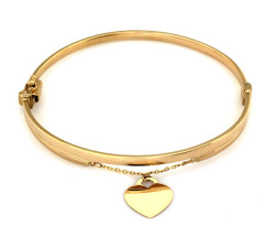 Złota bransoletka 375 sztywna bangle z wiszącym sercem długość 18cm 9k