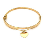 Złota bransoletka 375 sztywna bangle z wiszącym sercem długość 18cm 9k